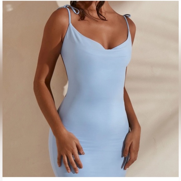 Oh Polly Cowl Neck Backless Midi Dress in Blue - Picture 3 of 4